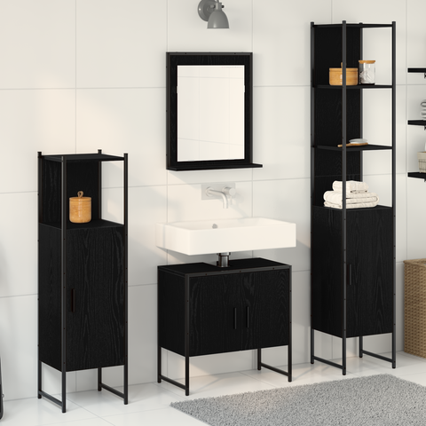vidaXL 4 Piece Bathroom Furniture Set in Black Oak - Engineered Wood