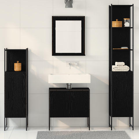 vidaXL 4 Piece Bathroom Furniture Set in Black Oak - Engineered Wood