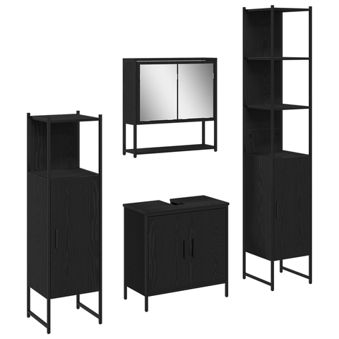 vidaXL 4 Piece Bathroom Furniture Set Black Oak Engineered Wood