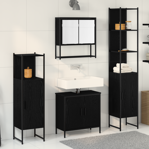 vidaXL 4 Piece Bathroom Furniture Set Black Oak Engineered Wood