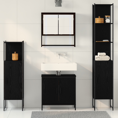 vidaXL 4 Piece Bathroom Furniture Set Black Oak Engineered Wood