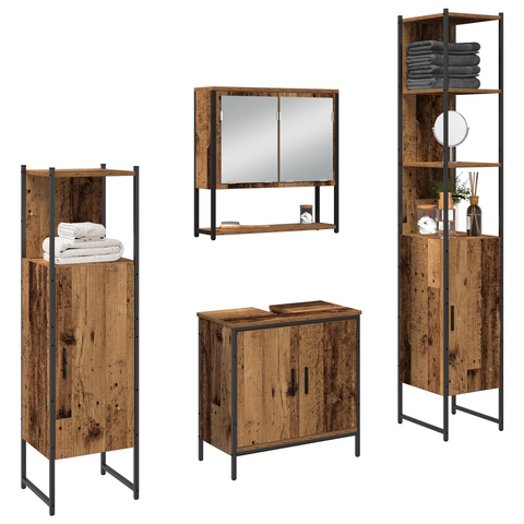 vidaXL 4 Piece Bathroom Furniture Set - Old Wood - Engineered Wood