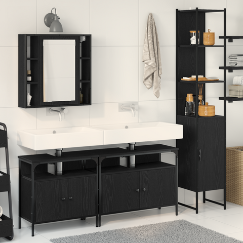 vidaXL 4 Piece Bathroom Furniture Set Black Oak Engineered Wood