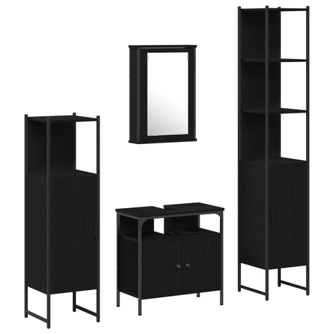 vidaXL 4 Piece Bathroom Furniture Set Black Oak Engineered Wood