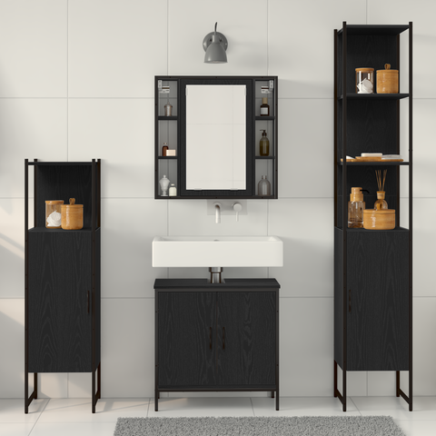 vidaXL 4 Piece Bathroom Furniture Set Black Oak Engineered Wood
