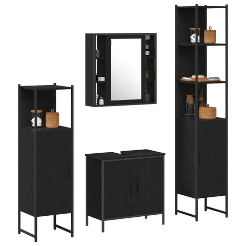 vidaXL 4 Piece Bathroom Furniture Set Black Oak Engineered Wood