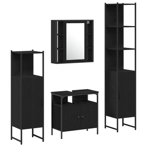 vidaXL 4 Piece Bathroom Furniture Set Black Oak Engineered Wood