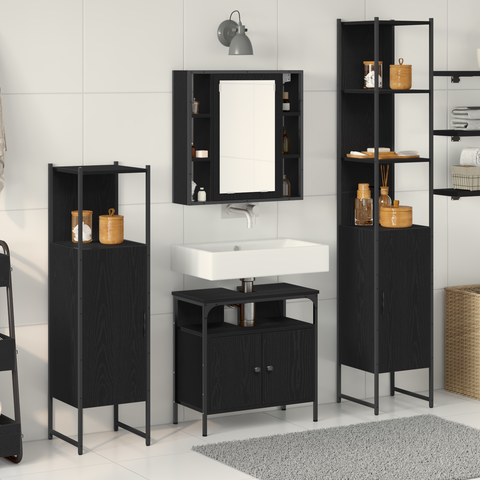 vidaXL 4 Piece Bathroom Furniture Set Black Oak Engineered Wood