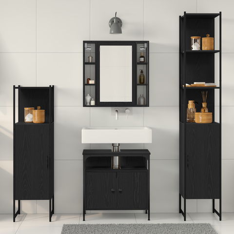 vidaXL 4 Piece Bathroom Furniture Set Black Oak Engineered Wood