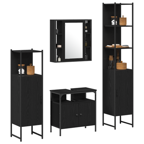 vidaXL 4 Piece Bathroom Furniture Set Black Oak Engineered Wood