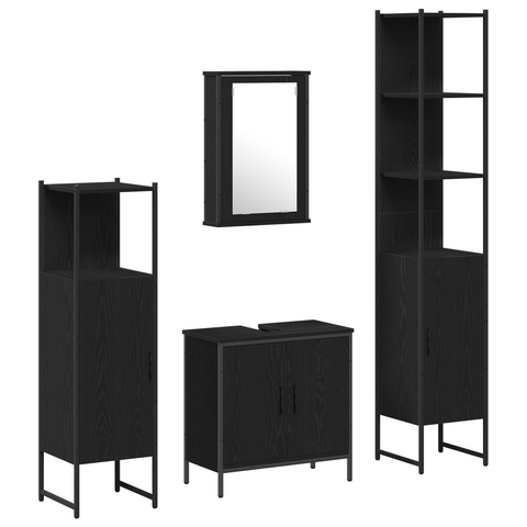vidaXL 4 Piece Bathroom Furniture Set Black Oak Engineered Wood
