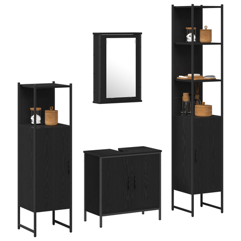 vidaXL 4 Piece Bathroom Furniture Set Black Oak Engineered Wood
