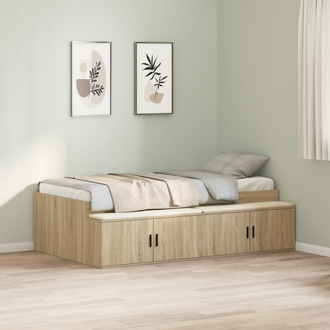 vidaXL Storage Bed Frame Sonoma Oak 100x200 cm