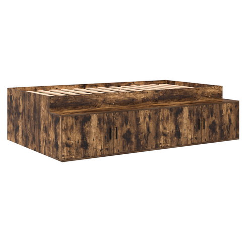 vidaXL Storage Bed Frame Smoked Oak 100x200 cm