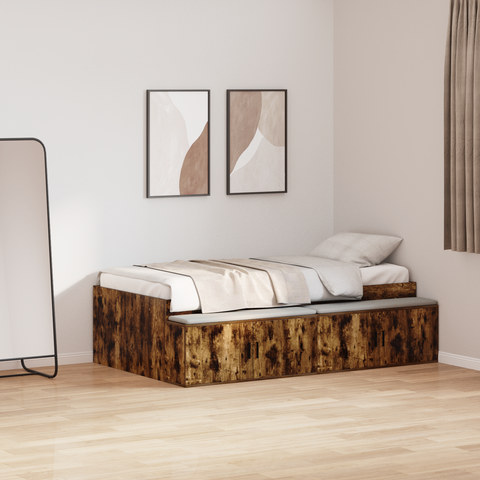 vidaXL Storage Bed Frame Smoked Oak 100x200 cm