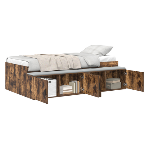 vidaXL Storage Bed Frame Smoked Oak 100x200 cm