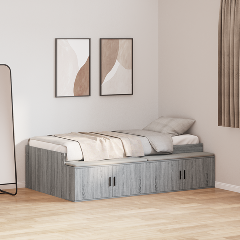 vidaXL Storage Bed Frame Grey Sonoma 100x200 cm