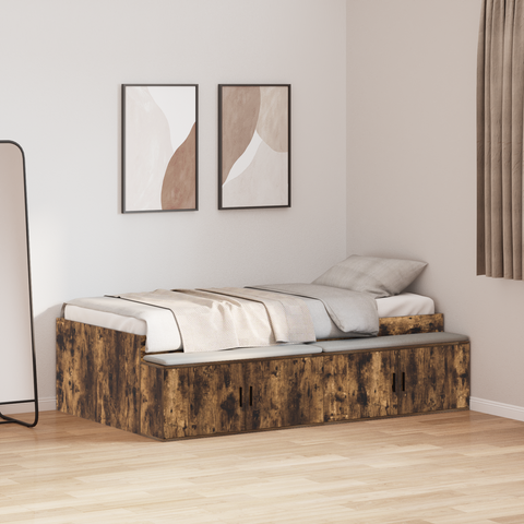 vidaXL Storage Bed Frame Smoked Oak 80x200 cm