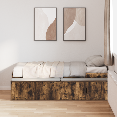 vidaXL Storage Bed Frame Smoked Oak 90x190 cm