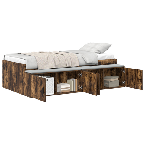 vidaXL Storage Bed Frame Smoked Oak 90x190 cm