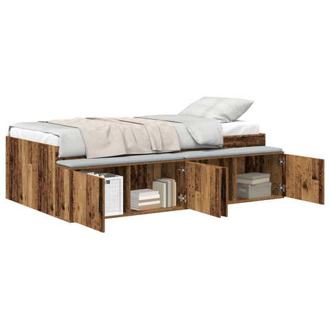 vidaXL Storage Bed Frame Old Wood 75x190 cm