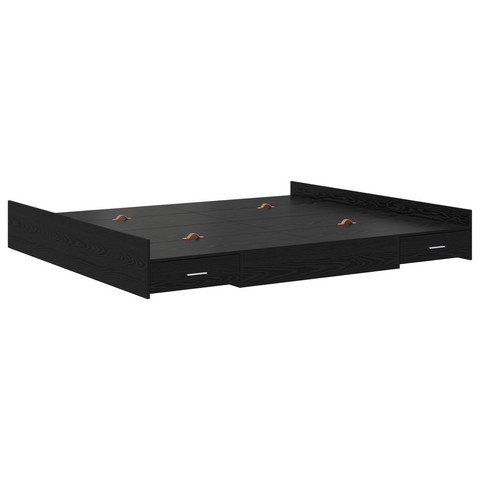 vidaXL Storage Bed Frame with Drawer with Headboard with Storage Black oak 200 x 200 cm