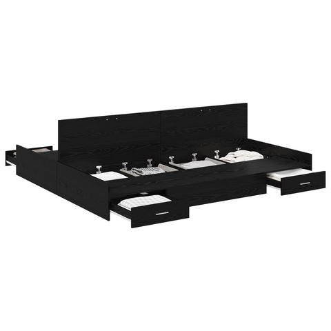 vidaXL Storage Bed Frame with Drawer with Headboard with Storage Black oak 200 x 200 cm