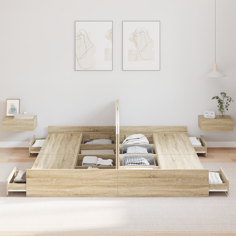 vidaXL Storage Bed Frame with Drawer with Headboard with Storage Sonoma oak 200 x 200 cm