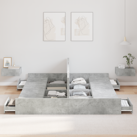 vidaXL Storage Bed Frame with Drawer with Headboard with Storage Concrete grey 200 x 200 cm