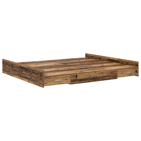 vidaXL Storage Bed Frame with Drawer with Headboard with Storage Old wood 200 x 200 cm