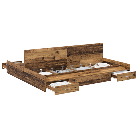 vidaXL Storage Bed Frame with Drawer with Headboard with Storage Old wood 200 x 200 cm