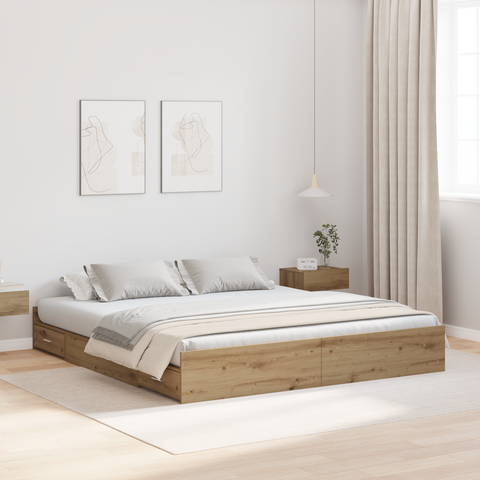 vidaXL Storage Bed Frame with Drawer with Headboard with Storage Artisan oak 200 x 200 cm