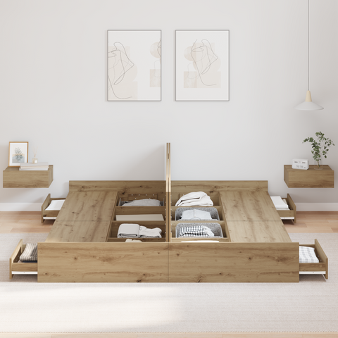 vidaXL Storage Bed Frame with Drawer with Headboard with Storage Artisan oak 200 x 200 cm