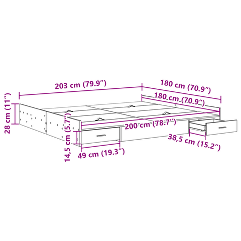 vidaXL Storage Bed Frame with Drawer with Headboard with Storage White 180 x 200 cm