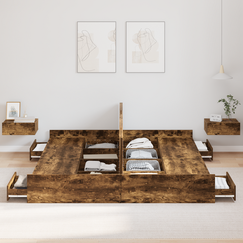 vidaXL Storage Bed Frame with Drawer with Headboard with Storage Smoked oak 180 x 200 cm