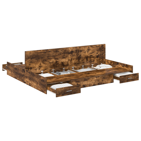vidaXL Storage Bed Frame with Drawer with Headboard with Storage Smoked oak 180 x 200 cm