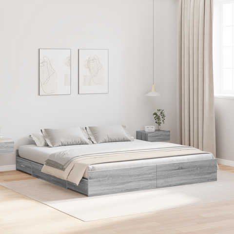vidaXL Storage Bed Frame with Drawer with Headboard with Storage Grey sonoma 180 x 200 cm