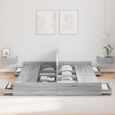vidaXL Storage Bed Frame with Drawer with Headboard with Storage Grey sonoma 180 x 200 cm