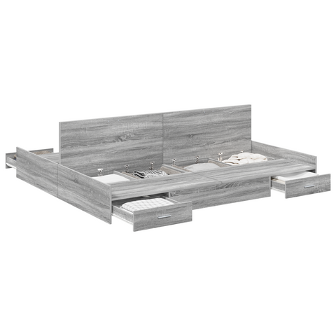 vidaXL Storage Bed Frame with Drawer with Headboard with Storage Grey sonoma 180 x 200 cm