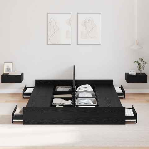 vidaXL Storage Bed Frame with Drawer with Headboard with Storage Black oak 160 x 200 cm
