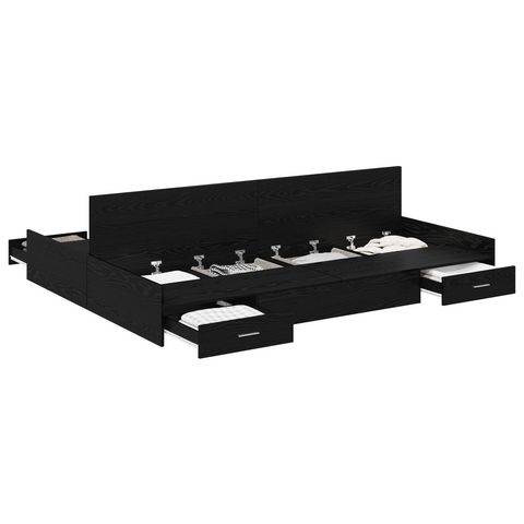 vidaXL Storage Bed Frame with Drawer with Headboard with Storage Black oak 160 x 200 cm