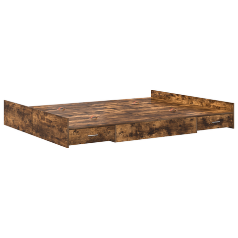 vidaXL Storage Bed Frame with Drawer with Headboard with Storage Smoked oak 150 x 200 cm