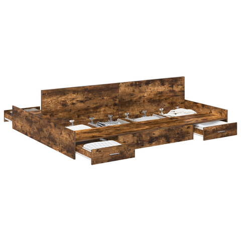 vidaXL Storage Bed Frame with Drawer with Headboard with Storage Smoked oak 150 x 200 cm