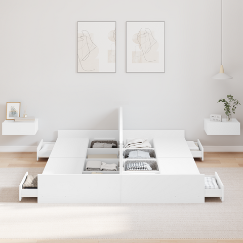 vidaXL Storage Bed Frame with Drawer with Headboard with Storage White 140 x 200 cm
