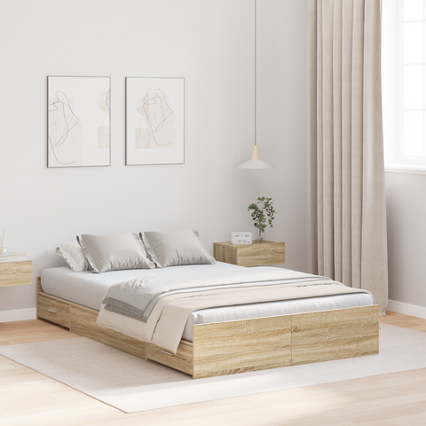 vidaXL Storage Bed Frame Sonoma oak 120 x 200 cm Engineered wood