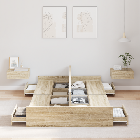 vidaXL Storage Bed Frame Sonoma oak 120 x 200 cm Engineered wood