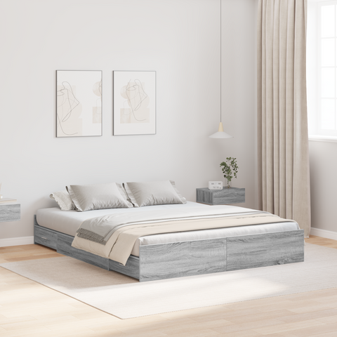 vidaXL Storage Bed Frame Grey sonoma 140 x 190 cm Engineered wood