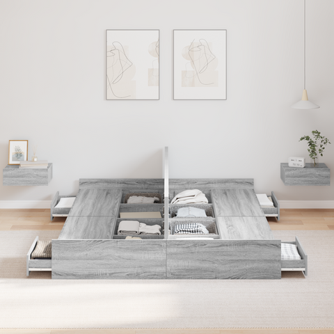 vidaXL Storage Bed Frame Grey sonoma 140 x 190 cm Engineered wood