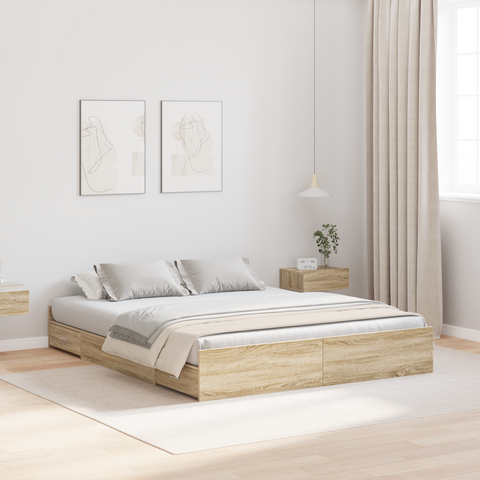vidaXL Storage Bed Frame with Drawer Sonoma oak 135 x 190 cm Melamine