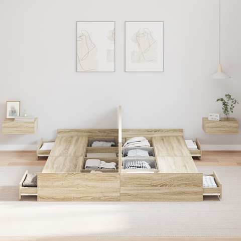 vidaXL Storage Bed Frame with Drawer Sonoma oak 135 x 190 cm Melamine